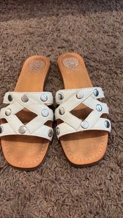 Vince Camuto White Studded Slide Sandals