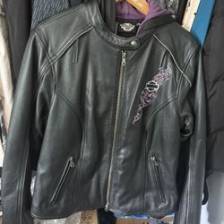 Harley Davidson Women Purple Steel Heart Leather Jacket Hoodie 3in1 size 1 W