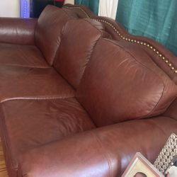 Set Of Two Brown Leather Sofas Barely Used 