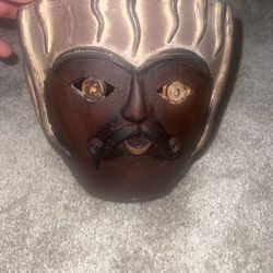 Pareja de caprichosos maceteros de terracota Head Face's art, años 60 México