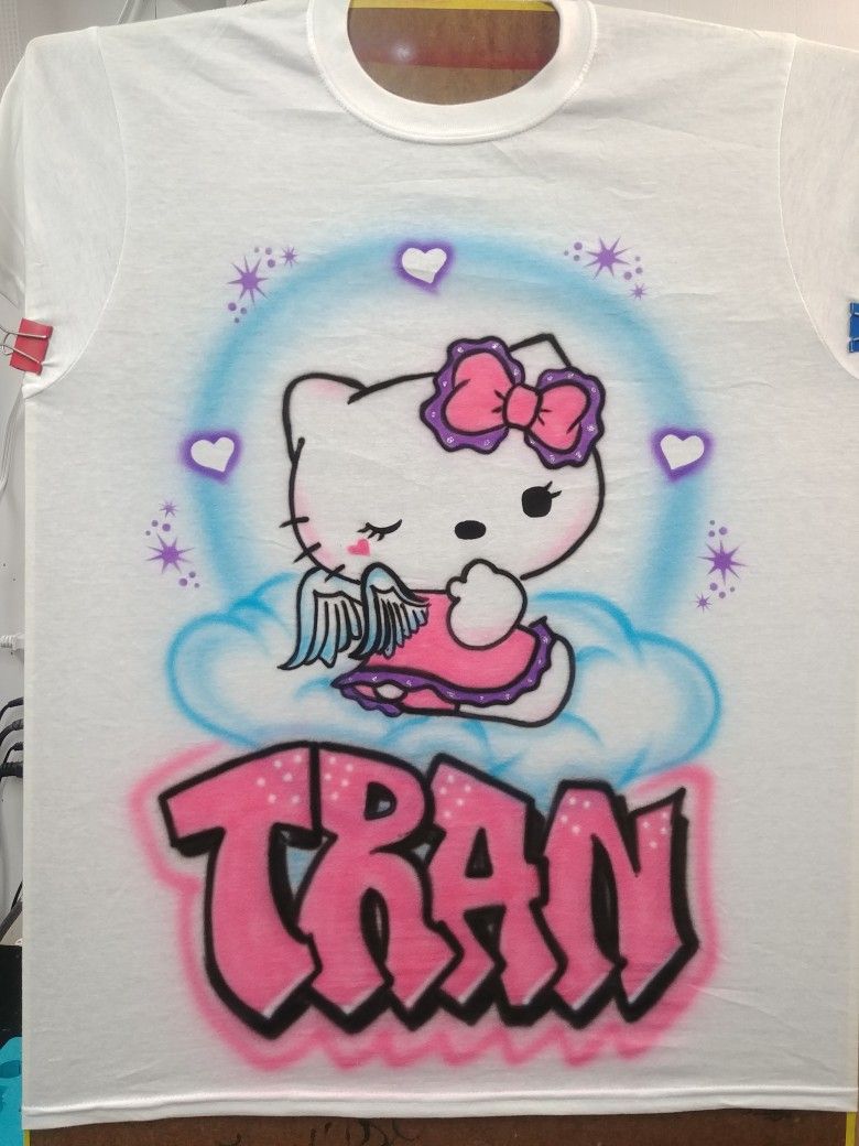 Airbrush T-shirt Designs/ Hello Kitty  & Graffiti Style Name