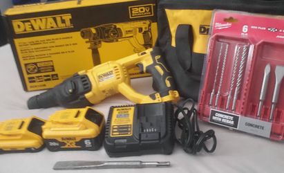 DeWalt DCH263B 20V MAX 1-1/8 in. Brushless SDS Plus D-Handle Rotary Hammer + Batteries, Charger, Drills and Chippers