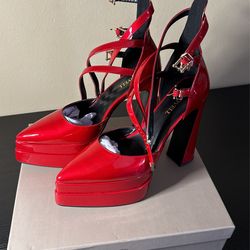 Red Vinyl Platform Heels
