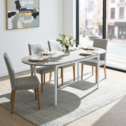 Homy Casa STOGER 5PC Scandinavian Extendable Dining Set 61"/74.8" Sonoma Oval Table with 4 Douro Tufted Grey Fabric Chairs
