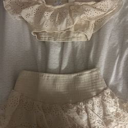 Beige eyelet two-piece set