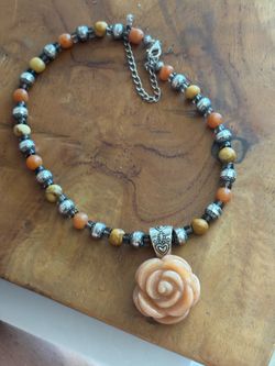 Carolyn Pollack  Adventurine rose beaded sterling necklace