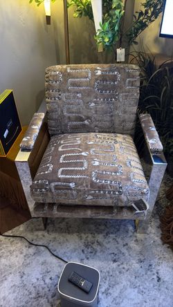 Chair army green snake print metal arms