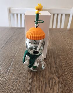 Starbucks Peanuts Snoopy Glass Cup with Straw