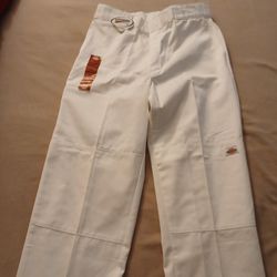 All White Dickies Double Knee Pants