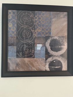 Mixed Media Collage Art — Framed Under Glass | Blue Bronze Brown