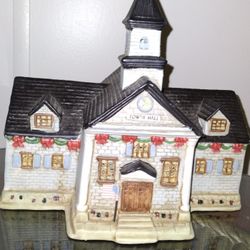 Porcelain Christmas Village Town Hall Piece