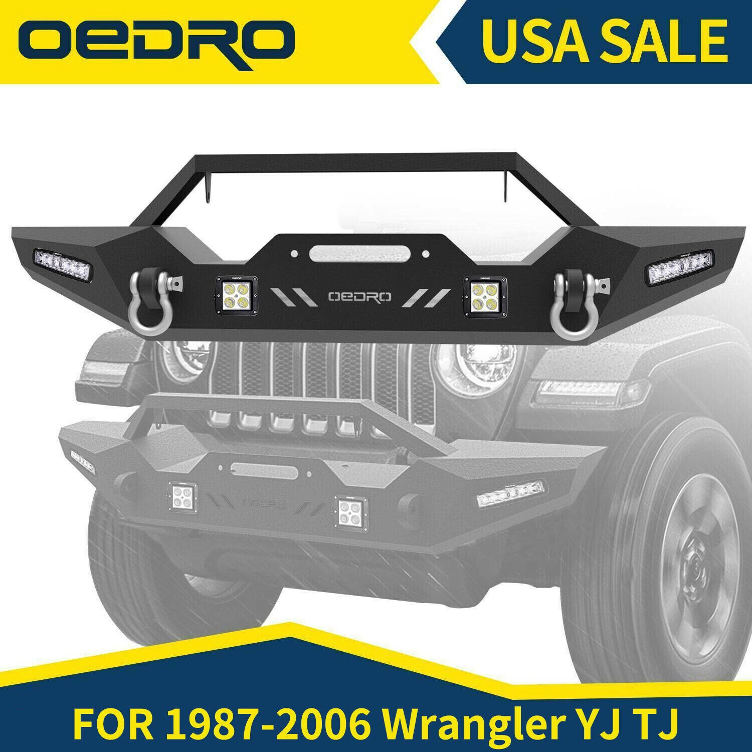 Front Bumper for 87-06 Jeep Wrangler YJ TJ w/ Winch Plate & LED Lights