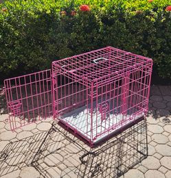 Pink Foldable 3-Door Wire Pet Crate 24x17x17