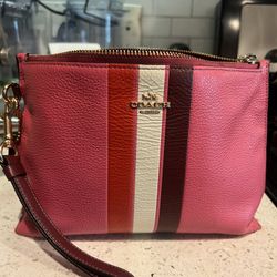 Coach Rowan Pouch – Pink Leather, Colorblock Stripe