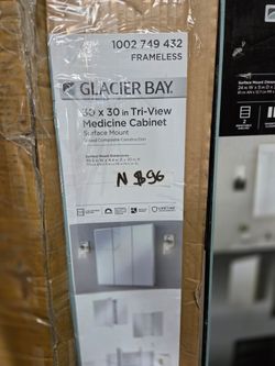 Glacier Bay 30 x 30 in Tri-View Medicine Cabinet Frameless Surface Mount