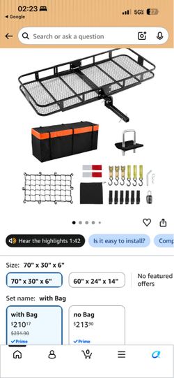 Hitch Mount Cargo Carrier with Bag 70x30x6