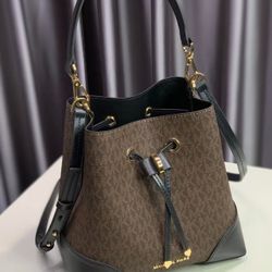 Distressed Floral Leather Bucket Bag