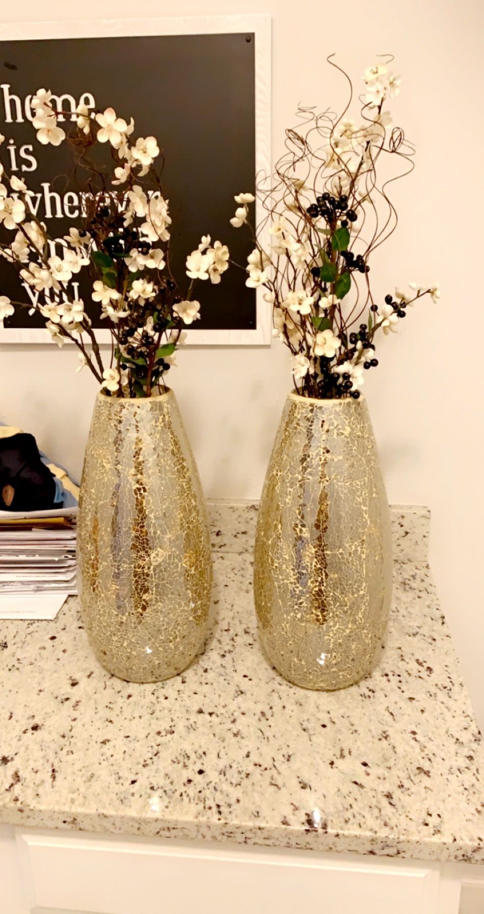 Beautiful gold mosaic vases pier one with flowers