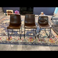 3 Leather Brown Chairs