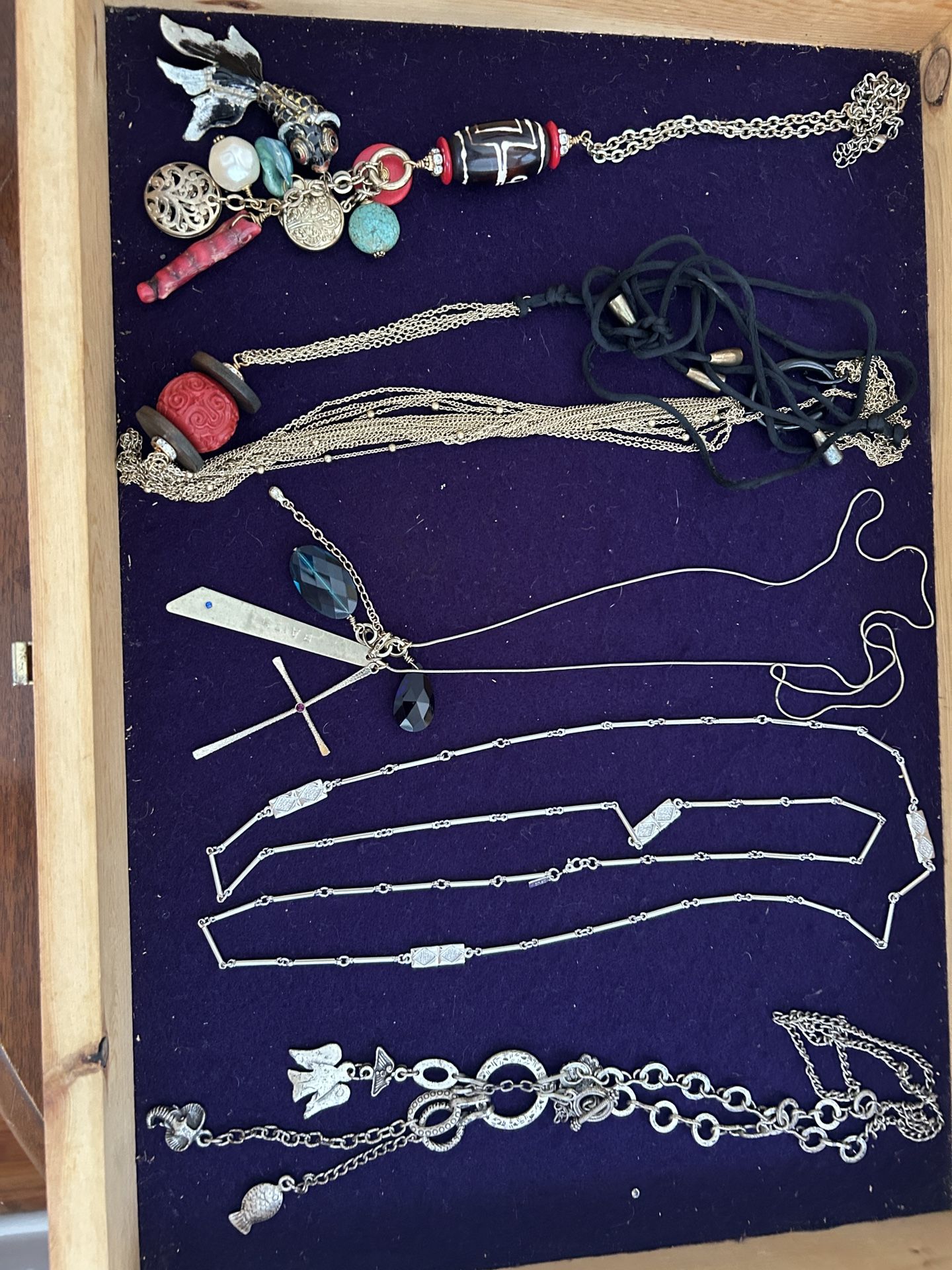 Necklace lot of extremely unique, five necklaces with charms and pendants, designer jewelry lot