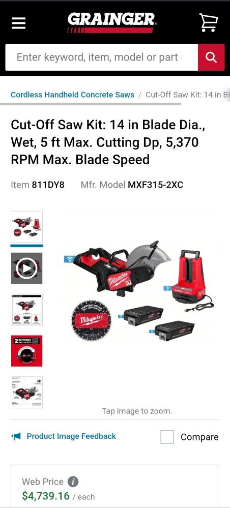 MX FUEL Lithium-Ion 14 in. Cut Off Saw Kit with RAPIDS TOP Brake w/ (2) FORGE XC8.0 Batteries