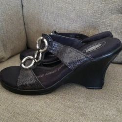 Dr,Scholls Avalon Black Silver Slip On Wedge Sandals Original Size 8M