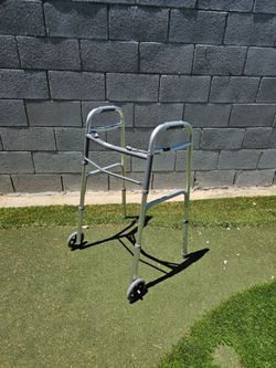 Medline Folding Walker with Front Wheels – Adjustable Height