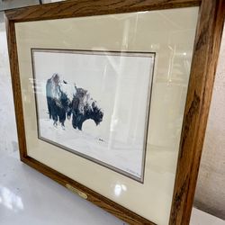 TJ Feeley Hard Winter signed Numbered Framed Bison Print