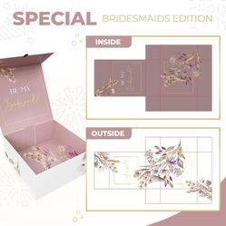 3Pack Bridesmaid Gift Boxes with Lids For Presents, 9.25x9.25x3.75" Collapsible Bridesmaid Proposal Box Stuffers, Will You Be My Bridesmaid Box