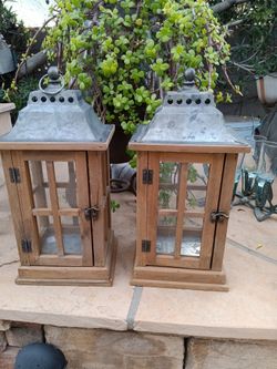 $12 Each BOTH $20 Wood, Metal and Glass Garden Lanterns