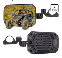 KEMIMOTO UTV Side Mirrors, 2026 New Pattern Aluminum 8" x 5.3" Wide View for 1.65-2 inch Roll bar Compatible with Polaris RZR/Can Am X3/Pioneer/Talon/