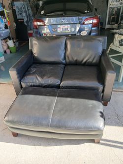 Black Leather Love Seat And Ottoman