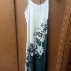 White Dark Green Floral Women's Dress 