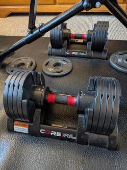 Home Gym Package – Adjustable Dumbbells, Bench, Curl Bar, Plates & Mat $280