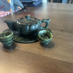 Mini jade teapot with tray and six cups