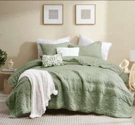 Boho Sage Green Quilt King Size Bedding Sets with Pillow Sham, Bohemian Lightweight Soft Bedspread Coverlet,