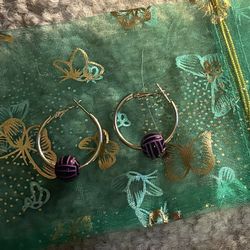 Black And Purple Hoop Volleyball Earrings 