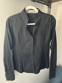Burberry Black Long Sleeve Button Up Embroidered Burberry Logo (Youth Large/Woman’s Small)