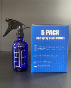 5 Pack Blue Spray Glass Bottles