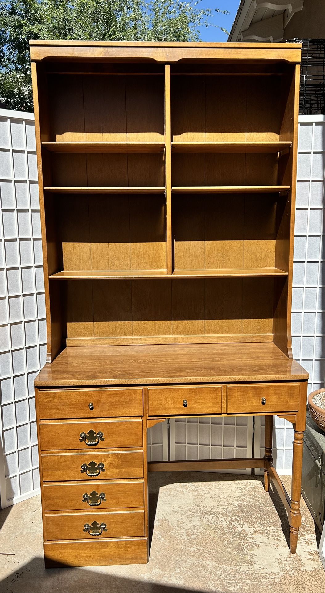 Ethan Allen Heirloom Nutmeg Maple Custom Writing Desk, Hutch Shelves