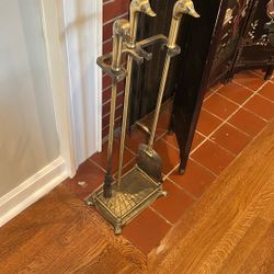 Vintage MCM brass Duck Fireplace Set- Partial 