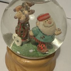 Vintage Snow Globe Santa Golfing Pulling Golf bag 
