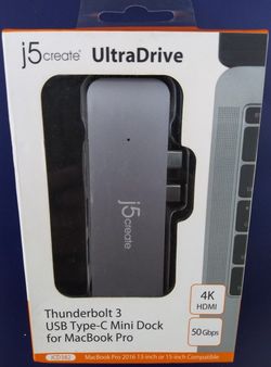 J5Create UltraDrive Thunderbolt 3 USB Type-C Mini Dock For MacBook Pro Brand New
