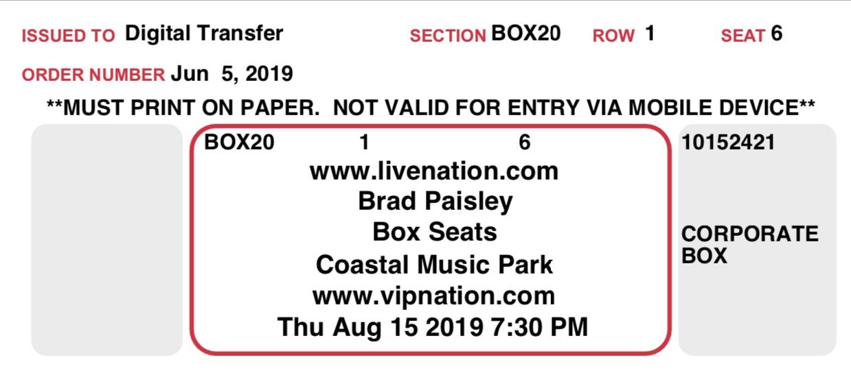Brad Paisley VIP concert tickets