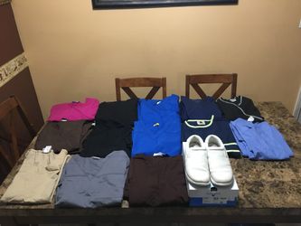 Scrubs (25) pieces and Nurse Mates shoes size 8.5