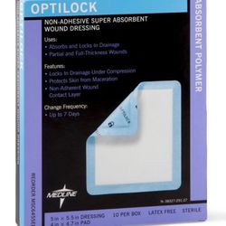 Medline OptiLock Nonadhesive Super Absorbent Wound Dressings, 5" x 5.5", 3 Box Lot