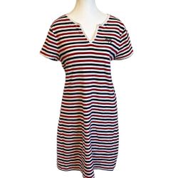 Tommy Hilfiger Women's Essential Stripe Split V-Neck Tee T-Shirt Dress SizeM