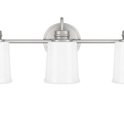 DSI LIGHTING 21.3 in. 3-Light Brushed Nickel Vanity Light with Frosted Glass Shades