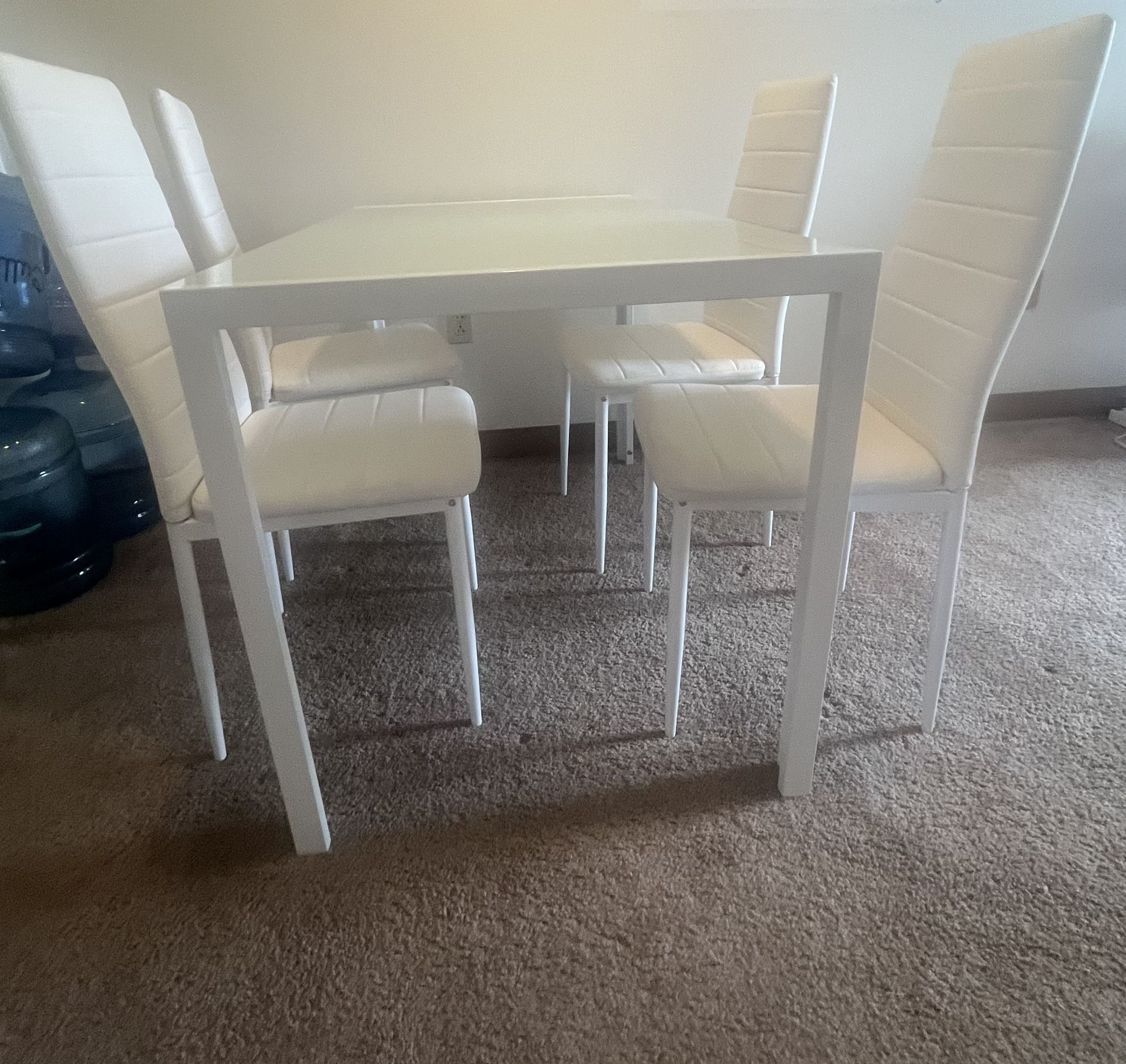 White glass top dining room table set- new