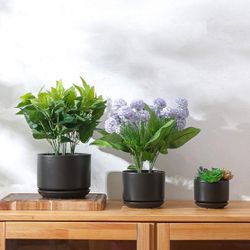 Succulent Plant Pots,6.7+5.3+4.1 in Glazed Ceramic Planters with Connected Saucers, Round Modern Ceramic Flower pots - Small to Large Sized Plant pots